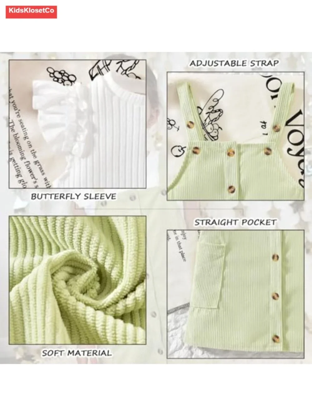 Corduroy Button Down Overall Dress Set with Ruffle Sleeve Tee